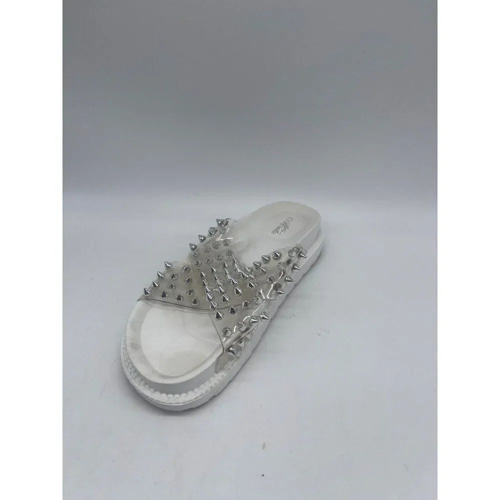 Mata Women White Clear Sliver Studded Sandal Size 37